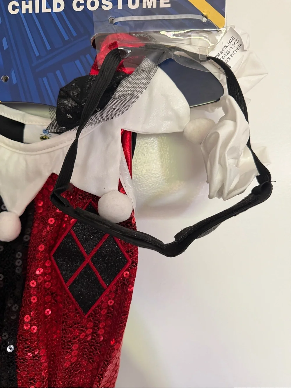 DC Girls Red and Black Harley Jester Costume with Mask